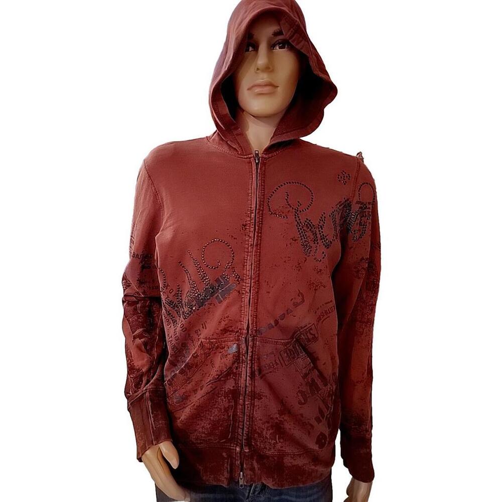 Salvage ~ Full-Zip Y2K Red Graphic Print Rare Vintage Size M Sweater #C - Picture 2 of 11